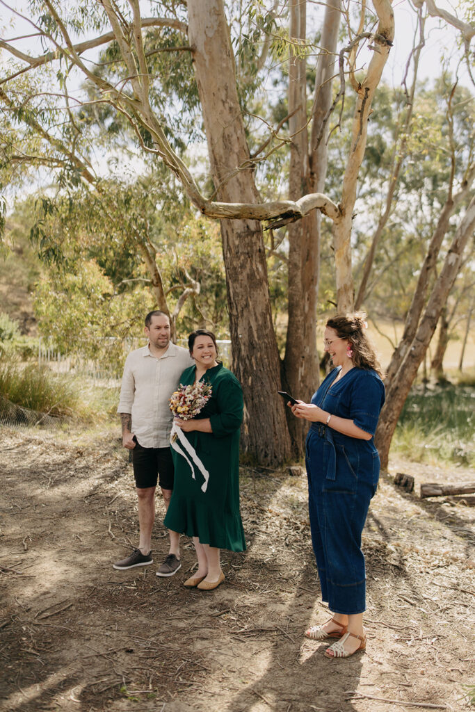 Celebrant with couple at micro wedding in Melbourne