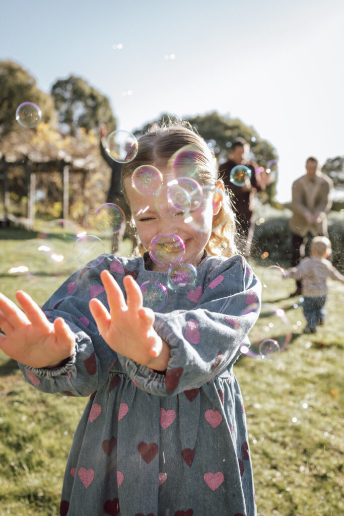 Bubble play with the family.